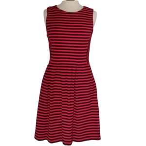 J.Crew Dress M 8 / 10 Stripe Ponte Knit Stretch Red Striped Sleeveless